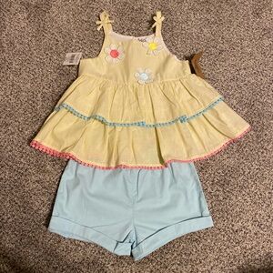 Baby Essentials Yellow Striped Top with Floral Accent